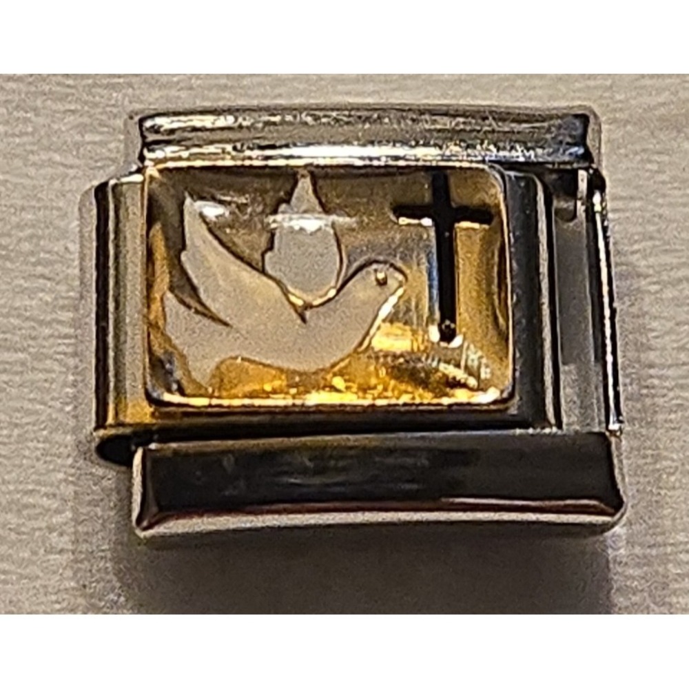 Gold and Silver Dove & Cross Italian Charm Link